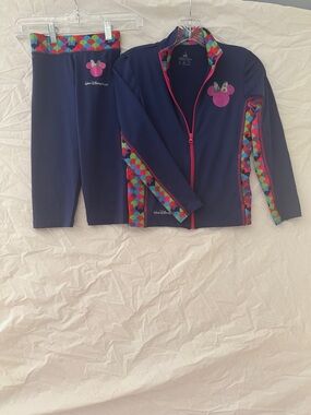 Disney Navy Girls Rashguard Set with Pink Minnie and Multicolor Scallop Trim